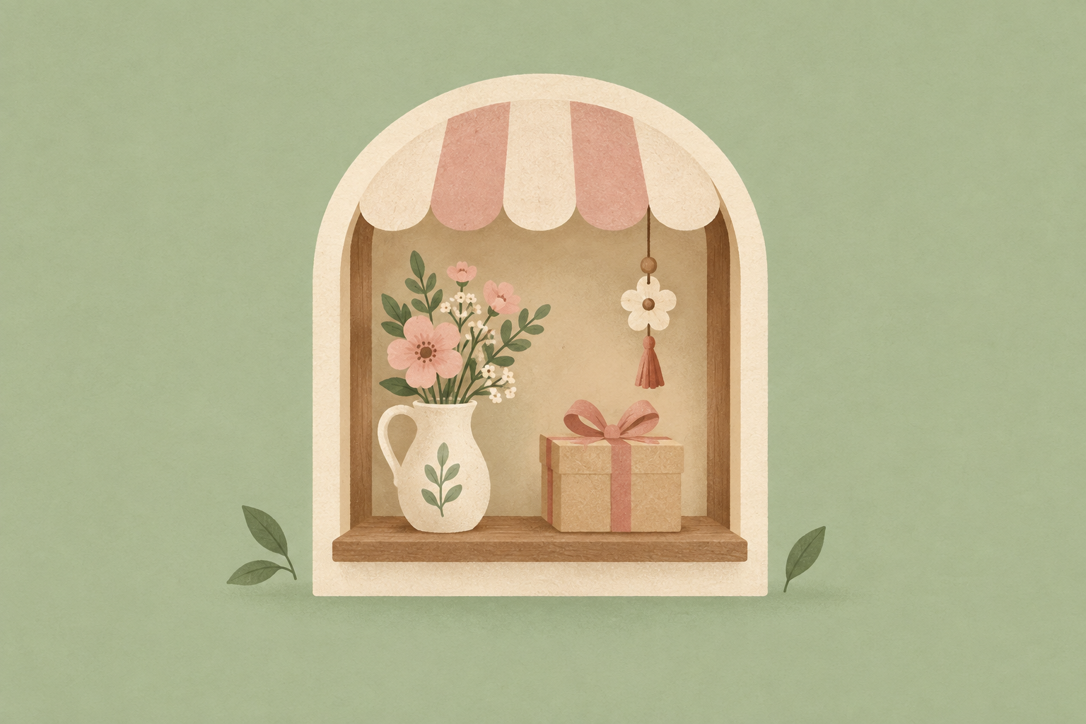Minimal illustration of a welcoming handmade gift shop window